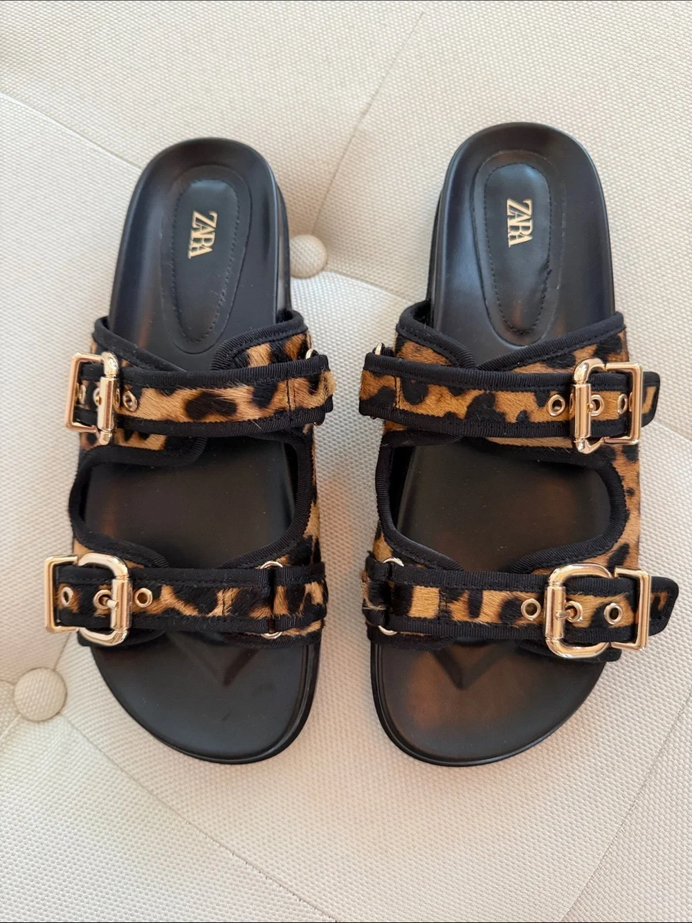 ZARA Leopard-Print Buckle Slide Sandals - Black & Brown size 39 - Picture 4 of 5
